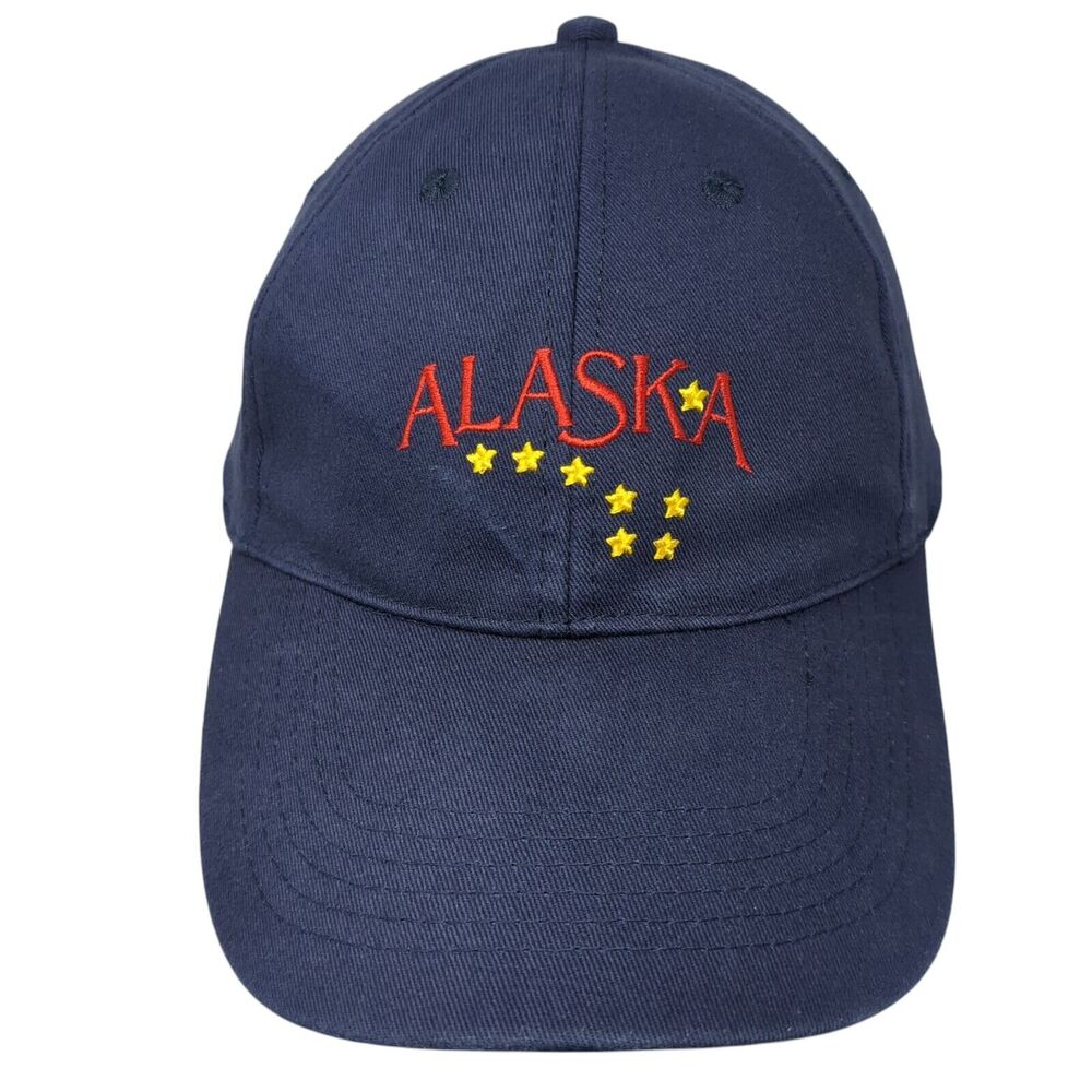 Alaska Strapback Hat Blue OS Adjustable Embroidered Patriotic Arctic Circle